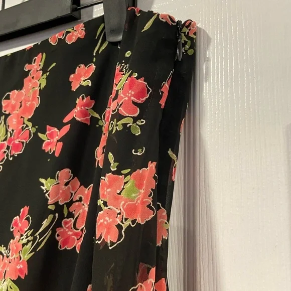 Fashion Bug Size 10 Layered Black Pink Floral Tulip Ruffle Hem Midi Skirt Zip - Picture 4 of 9